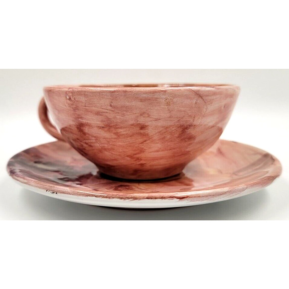 Peasant Village Pottery Hand Painted Cup & Saucer Watermelon Italy 09505 PV - Picture 3 of 9